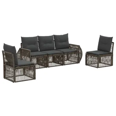 vidaXL Vrtna sedežna garnitura 5 pcs Siva in temno siva poli ratan