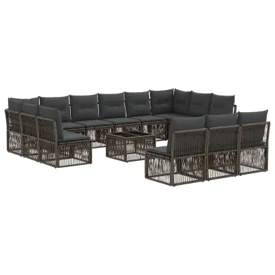 vidaXL Vrtna sedežna garnitura 14 pcs Siva poli ratan