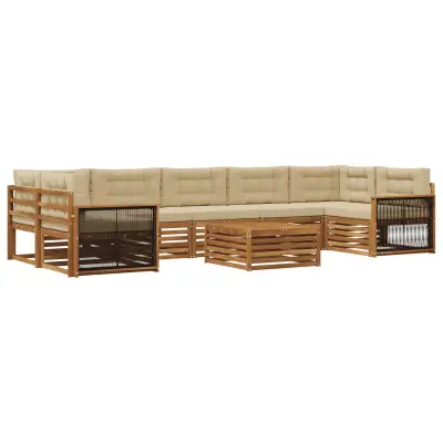 vidaXL Zunanja garnitura za sedenje z blazino 8 pcs Naravna in bež