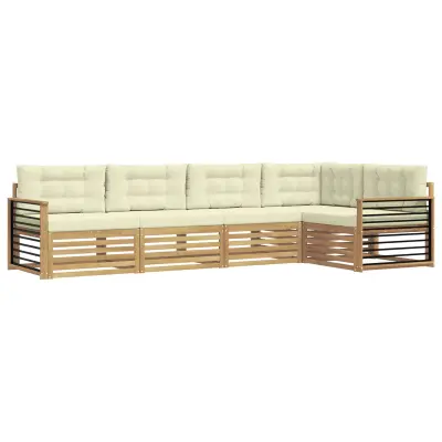 vidaXL Zunanja garnitura za sedenje 6 pcs Bela in krem Poliester
