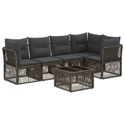 vidaXL Vrtna sedežna garnitura 6 pcs Siva poli ratan