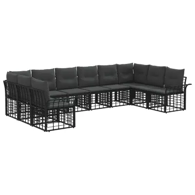 vidaXL Zunanja garnitura za sedenje 10 pcs Črna in Temno siva