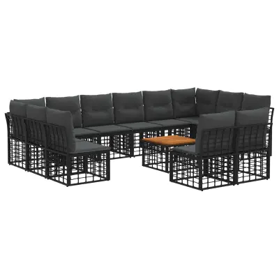 vidaXL Zunanja garnitura za sedenje 13 pcs Črna in Temno siva