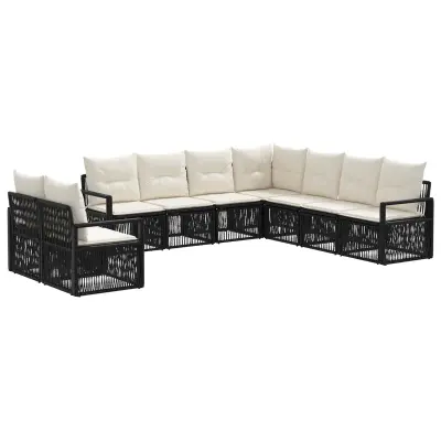 vidaXL Vrtna sedežna garnitura 9 pcs Črna poli ratan