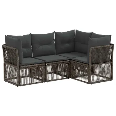 vidaXL Vrtna sedežna garnitura 4 pcs Siva poli ratan