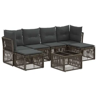vidaXL Vrtna sedežna garnitura 7 pcs Siva poli ratan