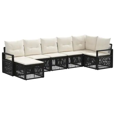 vidaXL Vrtna sedežna garnitura 7 pcs Črna poli ratan