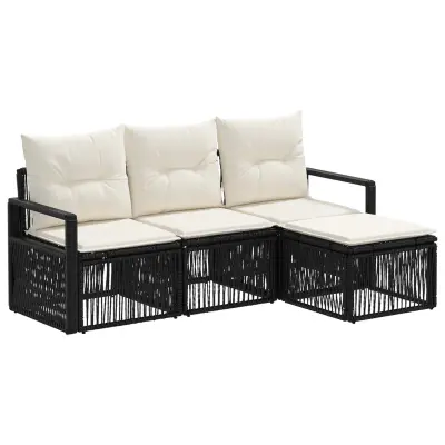 vidaXL Vrtna sedežna garnitura 4 pcs Črna poli ratan