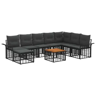 vidaXL Zunanja garnitura za sedenje 9 pcs Črna in Temno siva Poliester