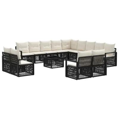 vidaXL Vrtna sedežna garnitura 14 pcs Črna poli ratan