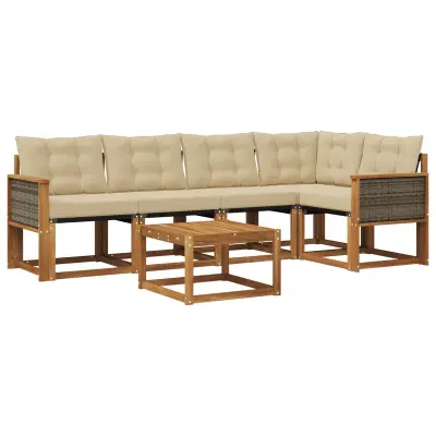 vidaXL Zunanja garnitura za sedenje z blazino 6 pcs Naravna in bež