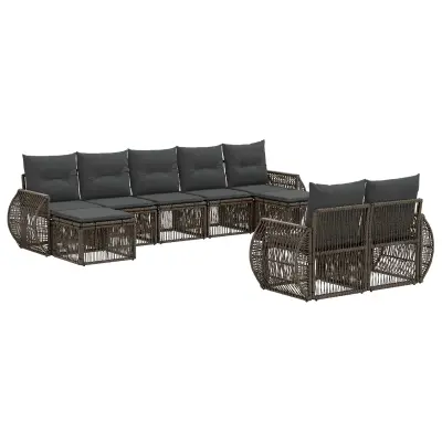 vidaXL Vrtna sedežna garnitura 9 pcs Siva in temno siva poli ratan