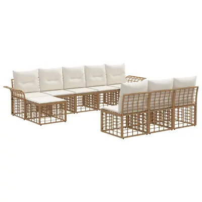 vidaXL Zunanja garnitura za sedenje 9 pcs Naravna in krem bela