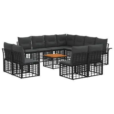vidaXL Zunanja garnitura za sedenje 12 pcs Črna in Temno siva
