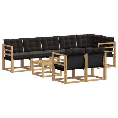 vidaXL Zunanja garnitura za sedenje z blazino 9 pcs Bela in črna