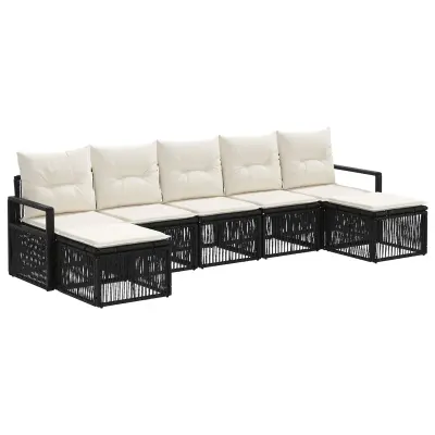 vidaXL Vrtna sedežna garnitura 7 pcs Črna poli ratan