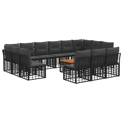 vidaXL Zunanja garnitura za sedenje 14 pcs Črna in Temno siva