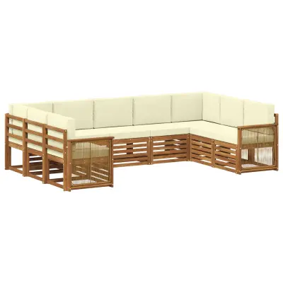 vidaXL Kotna sedežna garnitura z blazino 7 pcs Naravna in smetana