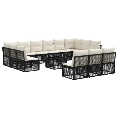 vidaXL Vrtna sedežna garnitura 14 pcs Črna poli ratan