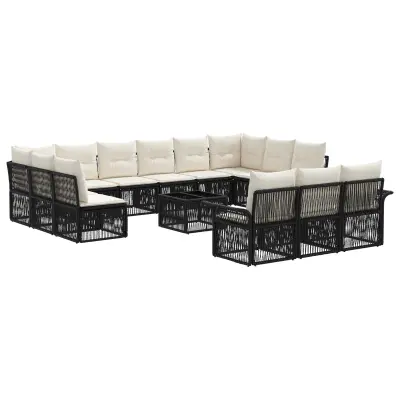 vidaXL Vrtna sedežna garnitura 14 pcs Črna poli ratan