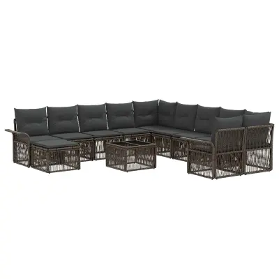 vidaXL Vrtna sedežna garnitura 12 pcs Siva in temno siva poli ratan