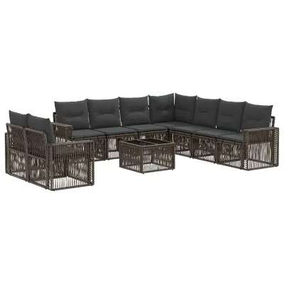 vidaXL Vrtna sedežna garnitura 10 pcs Siva in temno siva poli ratan