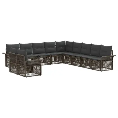 vidaXL Vrtna sedežna garnitura 11 pcs Siva poli ratan