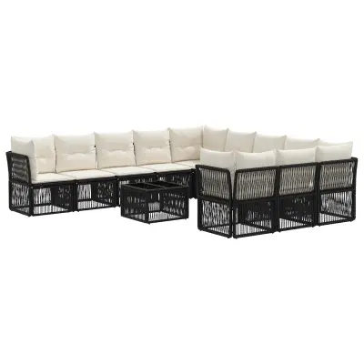 vidaXL Vrtna sedežna garnitura 12 pcs Črna poli ratan