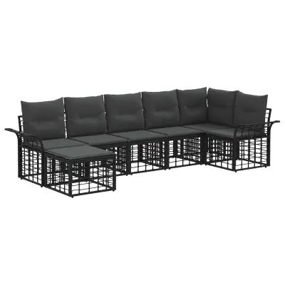 vidaXL Zunanja garnitura za sedenje 7 pcs Črna in Temno siva Poliester