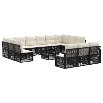 vidaXL Vrtna sedežna garnitura 14 pcs Črna poli ratan