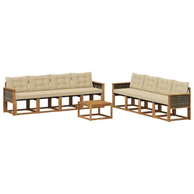 vidaXL Zunanja garnitura za sedenje z blazino 9 pcs Naravna in bež