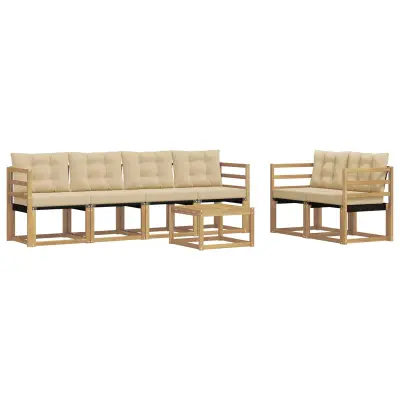 vidaXL Zunanja garnitura za sedenje z blazino 7 pcs Bela in bež