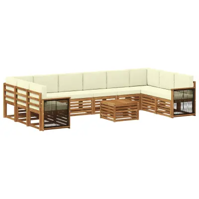 vidaXL Zunanja garnitura za sedenje z blazino 8 pcs Naravna in smetana