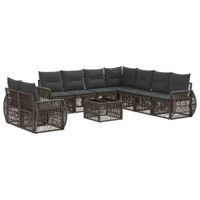 vidaXL Vrtna sedežna garnitura 10 pcs Siva in temno siva poli ratan