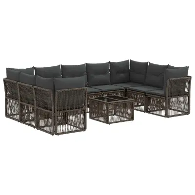 vidaXL Vrtna sedežna garnitura 10 pcs Siva poli ratan