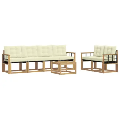 vidaXL Zunanja garnitura za sedenje z blazino 7 pcs Bela in krem