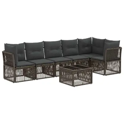 vidaXL Vrtna sedežna garnitura 7 pcs Siva poli ratan