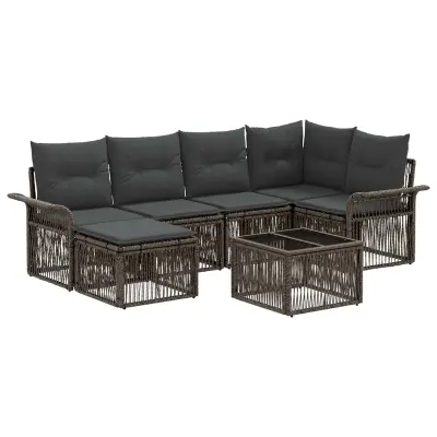 vidaXL Vrtna sedežna garnitura 7 pcs Siva poli ratan
