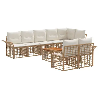 vidaXL Zunanja garnitura za sedenje 9 pcs Naravna in krem bela