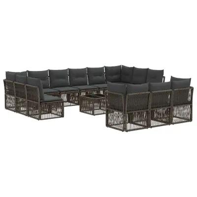 vidaXL Vrtna sedežna garnitura 14 pcs Siva poli ratan