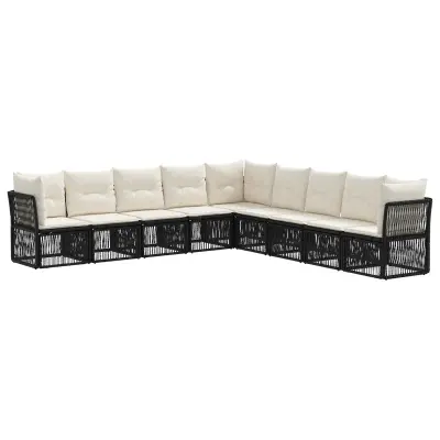 vidaXL Vrtna sedežna garnitura 9 pcs Črna poli ratan