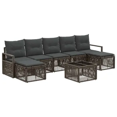 vidaXL Vrtna sedežna garnitura 8 pcs Siva poli ratan