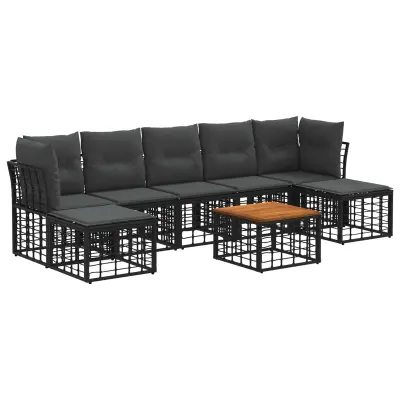 vidaXL Zunanja garnitura za sedenje 8 pcs Črna in Temno siva Poliester