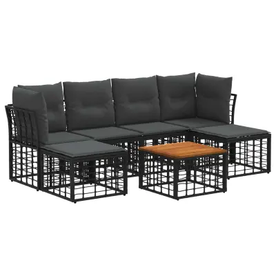vidaXL Zunanja garnitura za sedenje 7 pcs Črna in Temno siva Poliester