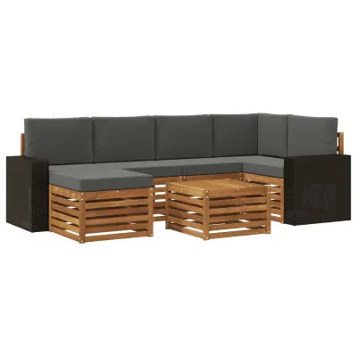 vidaXL Kotna sedežna garnitura z blazino 7 pcs Naravna in antracitna