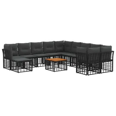 vidaXL Zunanja garnitura za sedenje 12 pcs Črna in Temno siva