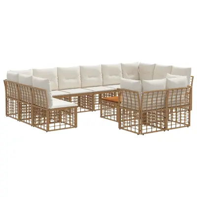 vidaXL Zunanja garnitura za sedenje 13 pcs Naravna in krem bela