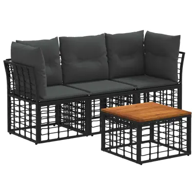 vidaXL Zunanja garnitura za sedenje 4 pcs Črna in Temno siva Poliester