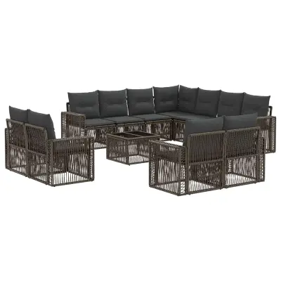 vidaXL Vrtna sedežna garnitura 12 pcs Siva in temno siva poli ratan