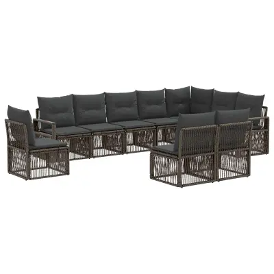 vidaXL Vrtna sedežna garnitura 10 pcs Siva poli ratan